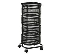 HOMCOM Carrito Auxiliar con Ruedas de 5 Niveles con 4 Cestas de Almacenamiento Giratorias 270° y Bandeja 33x33x77 cm Negro