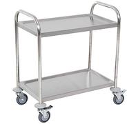 Homcom carrito auxiliar con ruedas de acero inoxidable 80x45x82 cm carrito de cocina con bandejas y 2 brazos carga 100 kg para comedor hotel salón de belleza plata