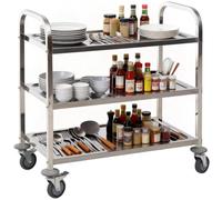 HomCom Carrito auxiliar acero inox 90,5x50,5x88,2 cm con ruedas, bandejas, 2 brazos, carga 150 kg