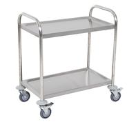 HOMCOM Carrito Auxiliar con Ruedas de Acero Inoxidable 80x45x82 cm Carrito de Cocina con Bandejas y 2 Brazos Carga 100 kg para Comedor Hotel Salón de Belleza Plata