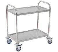HOMCOM Carrito Auxiliar con Ruedas de Acero Inoxidable 80x45x82 cm Carrito de Cocina con Bandejas y 2 Brazos Carga 100 kg para Comedor Hotel Salón de Belleza Plata 80x45x82 cm