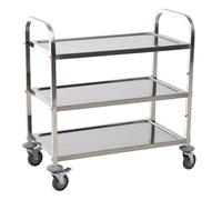 HomCom Carrito auxiliar acero inox 90,5x50,5x88,2 cm con ruedas, bandejas, 2 brazos, carga 150 kg