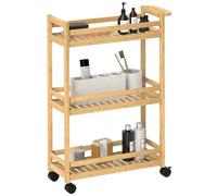 Homcom carrito auxiliar con ruedas de bambú, carrito de cocina estrecho de 3 niveles con asa, para salón, baño, espacios pequeños, 55x20x75 cm, natural 75 cm