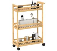 Homcom carrito auxiliar con ruedas de bambú, carrito de cocina estrecho de 3 niveles con asa, para salón, baño, espacios pequeños, 55x20x75 cm, natural 75 cm
