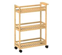 Homcom carrito auxiliar con ruedas de bambú, carrito de cocina estrecho de 3 niveles con asa, para salón, baño, espacios pequeños, 55x20x75 cm, natural