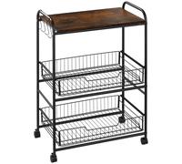 HOMCOM Carrito con Ruedas de 3 Niveles Carrito de Cocina con 2 Cestas y 4 Ganchos 60x38x85,5 cm Madera y Metal Marrón Rústico Aosom España