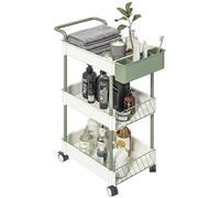 HOMCOM Carrito de Almacenamiento Carro Auxiliar con Ruedas de 3 Niveles Carrito de Cocina con Asa y Caja Extraíble para Baño Oficina Sala Comedor 50x29,4x77 cm Blanco