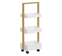 HOMCOM Carrito de Baño con Ruedas y 3 Cestas Carrito Auxiliar Multifuncional de Madera de Bambú 28x18x75 cm Blanco Aosom España