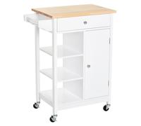HOMCOM Carrito de Cocina Carro Auxiliar con Ruedas 66x39,5x86,5 cm Blanco | 1 Cajón, 1 Armario, 3 Estantes Abiertos de Almacenamiento, para Comedor