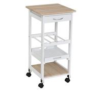 HOMCOM Carro Auxiliar Cocina Multifuncional 4 Niveles Carro Cocina Maderacon Ruedas Cajón Estantes 37x37x76 cm Blanco Aosom España