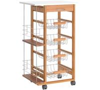 HOMCOM Carrito de Cocina Multiusos 5 Niveles Cajón Bastidores Laterales Cestas Extraíbles de Metal 4 Ruedas 47x37x83 cm Madera Natural Aosom España