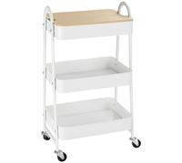HOMCOM Carrito Auxiliar con Ruedas de 3 Niveles, 45x31x79,4 cm, Blanco | Carrito de Cocina, 3 Cestas de Acero, 1 Placa de Cubierta, para Comedor, Sala Baño