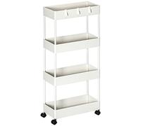 HOMCOM Carrito de Cocina con 4 Niveles, Estante de Almacenamiento con Ruedas, Carrito de Servicio con Frenos, Estante de Cocina para Dormitorio, Cocina, salón, plástico, Blanco, 40 x 19 x 90 cm