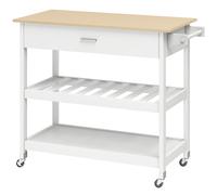 HOMCOM Carrito de cocina con almacenamiento, isla de cocina móvil con amplia encimera, cajón, 2 estantes abiertos, portatoallas, Blanco