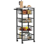 HOMCOM Carrito de Cocina, Carrito Verdulero para Cocina con Ruedas, 4 Cestas Deslizables y Marco de Acero, Carrito Auxiliar para Comedor, 49,5x31x91 cm, Gris Claro