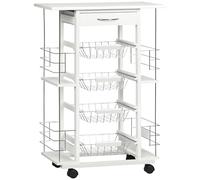 HOMCOM Carrito de Cocina con Encimera Baldosado Cajón 4 Cestas 57x37x83 cm Blanco