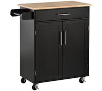 HOMCOM Carrito de Cocina con Ruedas Carrito de Servicio Isla de Cocina con Cajón Armario y Soporte para Paños - 83x45x91,5 cm Negro Aosom España