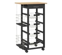 Homcom carrito de cocina con ruedas carrito multiusos con cajón 4 cestas extraíbles de metal y bastidores laterales 47x37x83 cm negro y madera natural
