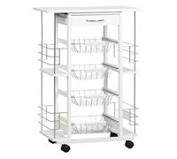 HOMCOM Carrito de Cocina con Ruedas Verdulero con Cajón Cestas Estantes Laterales Organizador Auxiliar 57x37x83cm Blanco Aosom España