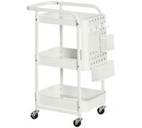 HOMCOM Carrito de Cocina con Ruedas Carro de Almacenamiento 3 Niveles 4 Ganchos Asa 2 Cestas Colgantes y Frenos 51,5x32x75,6 cm Blanco Aosom España