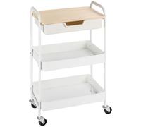 HOMCOM Carrito de Cocina con Ruedas Carro de Almacenamiento con Cajón Extraíble 2 Cestas y Frenos 43,9x30,5x75,6 cm Blanco Aosom España