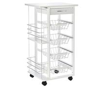 HOMCOM Carrito de cocina 5 niveles con cajón, 4 cestas metálicas extraíbles, 4 ruedas Blanco 47x37x83
