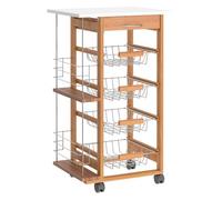 HOMCOM Carrito de Cocina Multiusos 5 Niveles Cajón Bastidores Laterales Cestas Extraíbles de Metal 4 Ruedas 47x37x83 cm Madera Natural Aosom España