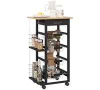 Homcom carrito de cocina con ruedas carrito multiusos con cajón 4 cestas extraíbles de metal y bastidores laterales 47x37x83 cm negro y madera natural 47 cm