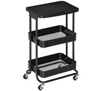 HOMCOM Carrito de Cocina con Ruedas de 3 Niveles para Baño Salón 46x34,5x76,5cm Negro