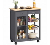 HOMCOM Carrito de cocina con ruedas de bambú para isla de cocina, 67 x 35 x 80 cm, color gris