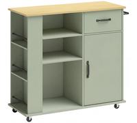 HOMCOM Carrito de cocina con ruedas, isla central de cocina con cajón, puerta, compartimentos abiertos y porta-especias, verde Aosom España