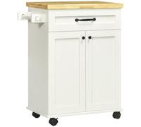 HOMCOM Carrito de Cocina con Ruedas, Multi-Almacenamiento, 1 cajón Blanco | Carrito de cocina, 1 armario, 1 toallero, bandeja de madera