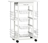 HOMCOM Carrito de Cocina con Ruedas Verdulero con Cajón Cestas Estantes Laterales Organizador Auxiliar 57x37x83cm Blanco Aosom España