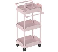 HOMCOM Carrito de Cocina de 3 Niveles Isla de Cocina con Cestas Extraíbles y Soporte para Toallas Rosa 76x48x88 cm Aosom España