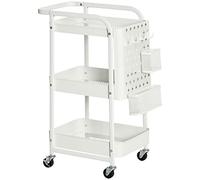 HomCom Carrito de cocina 3 niveles con ruedas, 4 ganchos y 2 cestas - Blanco 51,5x32x75,6 cm