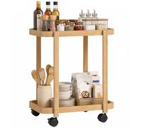 HOMCOM Carrito de Cocina de Bambú de 2 Niveles con Ruedas y 2 Estantes Natural Madera Natural