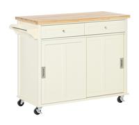 HOMCOM Carrito de Cocina de Servicio Multifuncional con Ruedas 2 Puertas Correderas 2 Cajones y Barra de Colgar 110x49,5x89,5 cm Crema Aosom España