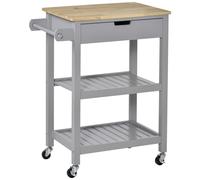 HOMCOM Carrito de cocina servir cocina con ruedas con encimera de madera hevea - 2 estantes 1 cajón y 1 portatoallas Aosom España