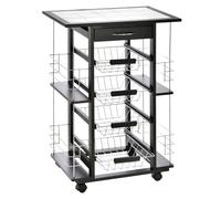 HOMCOM Carrito de servicio para cocina con ruedas multiusos 4 cestas metálicas cajón + 4 espacios para botellas madera de pino Negro Aosom España