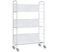 HOMCOM Carrito para libros moderno de 3 niveles con ruedas giratorias para libros y revistas, 69x26x108 cm, Blanco Aosom España