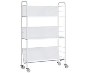 HOMCOM Carrito para libros moderno de 3 niveles con ruedas giratorias para libros y revistas, 69x26x108 cm, Blanco Aosom España