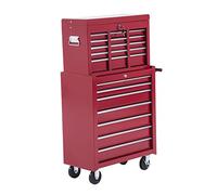 HOMCOM Carro Caja de Herramientas Taller Movil 16 Cajones 4 Ruedas 2 Cerraduras Rojo