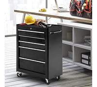 HOMCOM Carro Caja de Herramientas Taller Movil 5 Cajones 4 Ruedas Negro