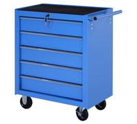HOMCOM Carro Caja de Herramientas Taller Movil con 5 Cajones 4 Ruedas Azul | Chapa de Acero