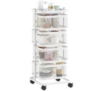 HOMCOM - Carro de Almacenamiento con 4 Cestas Giratorias con Ruedas, Carro de Cocina con Cesta para Frutas y Verduras con Bandeja Superior, Estante de Acero Roscado, para Cocina, Sala de Estar y
