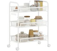 HOMCOM - Carro de almacenamiento con ruedas de 3 niveles, 45 x 26,5 x 63 cm, color blanco