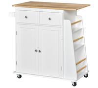 HOMCOM Carro de Cocina Auxiliar con Ruedas 2 Cajones Armario de Almacenaje Estante Interior Ajustable 3 Especieros y Barra Aosom España