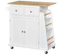 HOMCOM Carro de Cocina Auxiliar con Ruedas, 2 Cajones y Barra para Colgar | Carrito de Servicio, 89x45x89,5 cm, Blanco