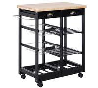 HOMCOM Carrito Auxiliar con Ruedas Carrito Verdulero Carro de Cocina con 2 Cajones 2 Cestas y 2 Estantes para Comedor 74x37x76 cm Negro