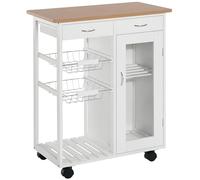 HOMCOM Carro de Cocina Carrito de Servir Multiusos Estantería Carrito Auxiliar con Ruedas para Baño Dormitorio con Estantes Cestas Cajones 70x37x85cm Madera